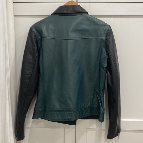 Danier Genuine Leather black and green Jacket Moto Style women’s large - Picture 8 of 13